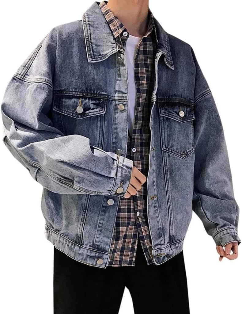 Men Denim Jacket Streetwear Men Jacket Cowboy Men's Jean Jacket Long Sleeve Jacket (Color : A Size : XXL Code) (B L Code)