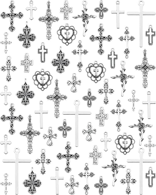NimbusNote 60 Pcs Antique Silver Cross Charms, Alloy Crucifix Pendant Connector for Bracelet Earrings Necklace Jewelry Making, 15 Styles