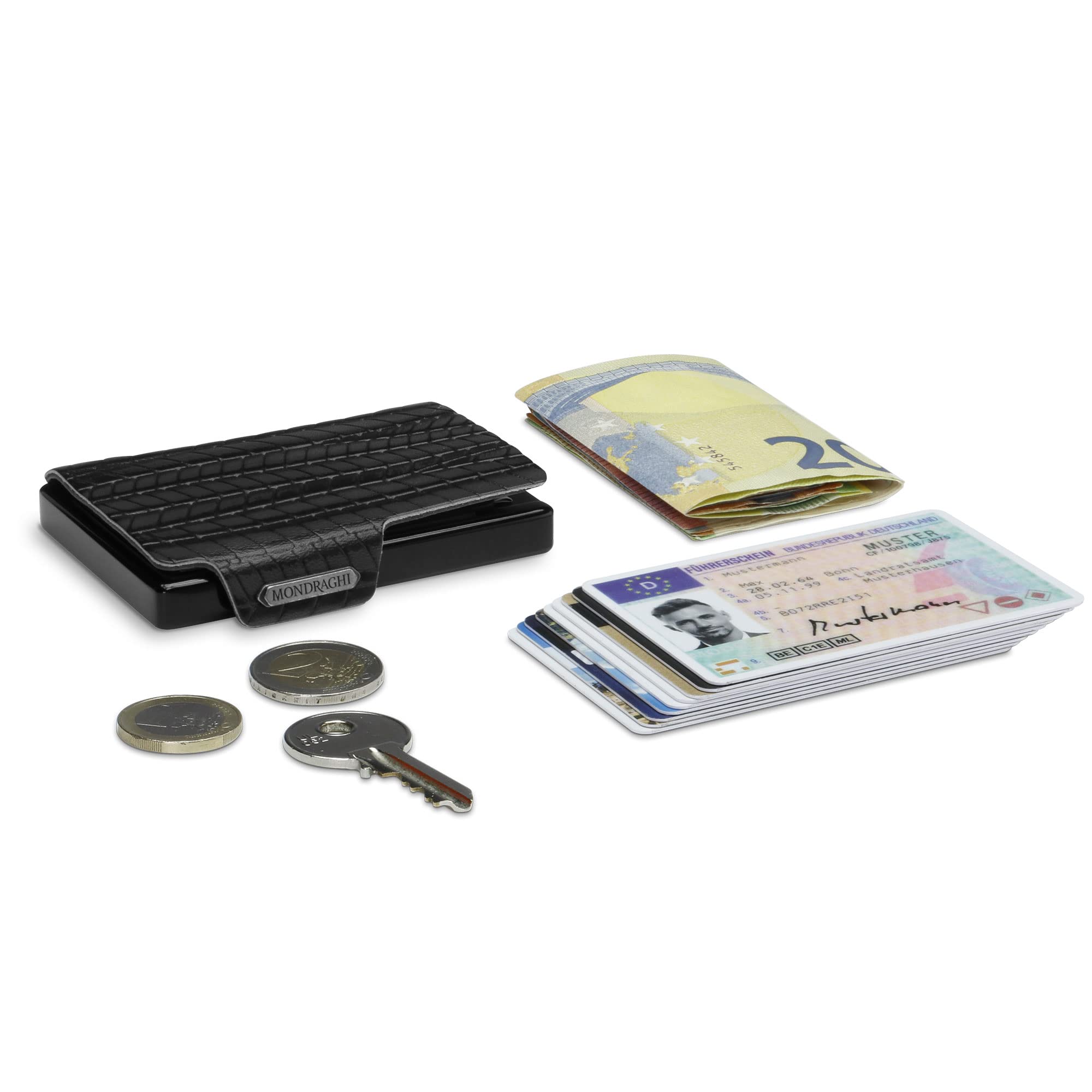 MONDRAGHI® Mini-Geldbörse Ultraleicht, Slim - Kreditkartenetui und Kartenetui mit Münzfach, echtes Leder - Klein und Tasche | Evolution, schwarz, Kartenhalter, Geldscheine, Münzfach…