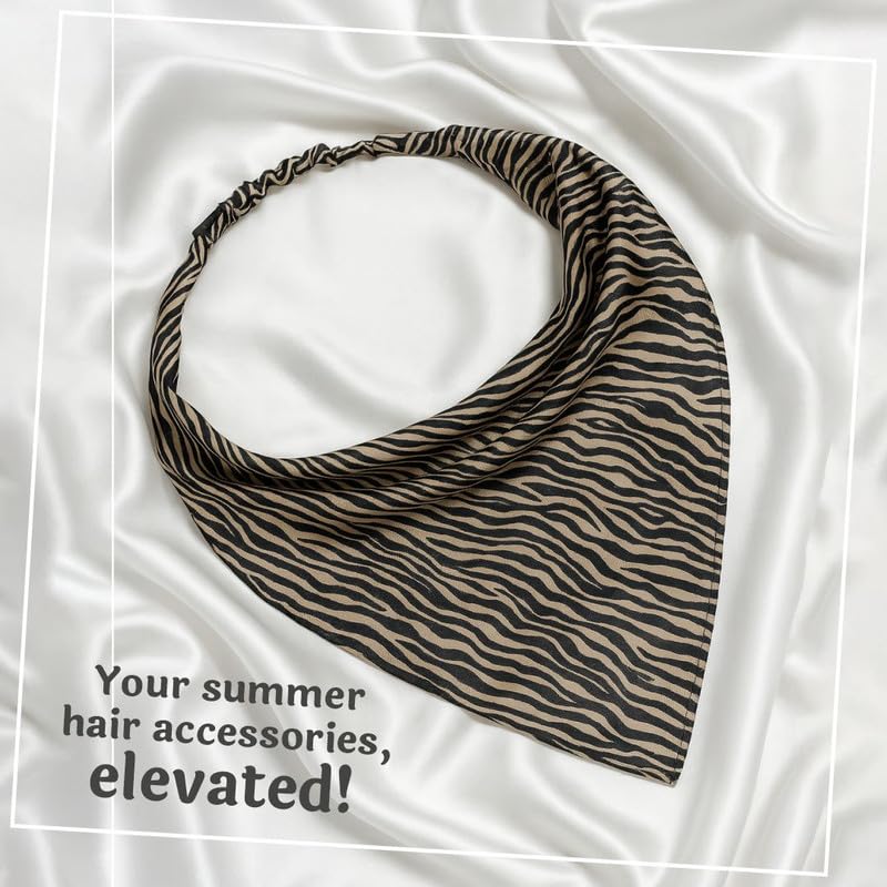 Image of Hair Drama Co. Elastic Bandana Head Scarf for Women | Silk Satin Head Wrap Bandana Scarves | Boho Style Statement Headband Stylish Design | All Day Wear Scarves | Hair Scarf Accessories