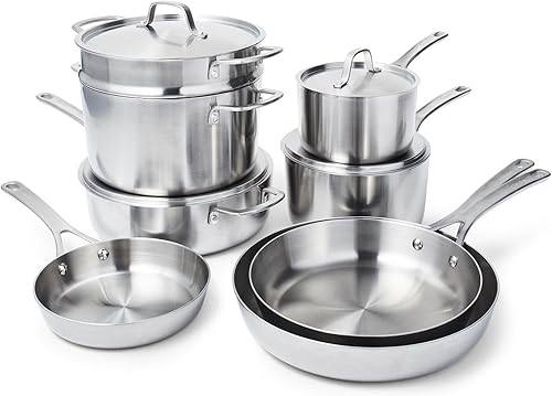 Sur La Table Pike Pine - Juego de utensilios de cocina de acero inoxidable de triple capa de 12 piezas