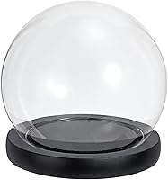Vista 10 de PATIKIL Cúpula de cristal transparente Cloche de 4 pulgadas, vitrina de cristal con forma de globo, centro de mesa con base de madera natural