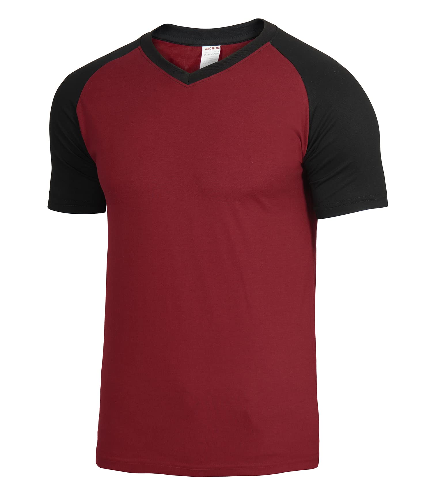 DecrumMaroon and Black Vneck Tshirt Men - Baseball Tee Short Sleeve Men (N) | [40095016] Maron&Blk SHS, 2XL