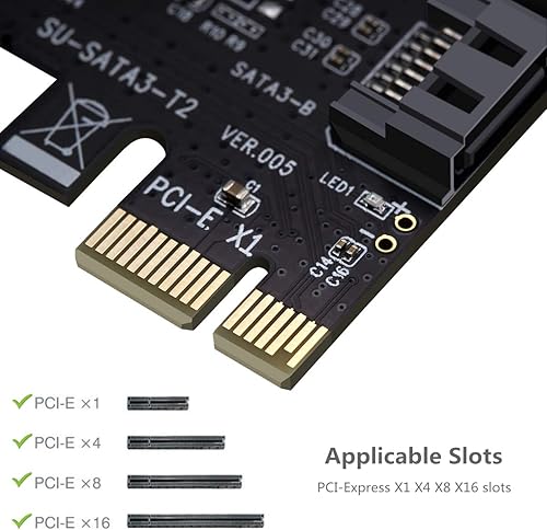 Miniatura 5 de MHQJRH Tarjeta controladora PCI Express 3.0 (2 puertos), convertidor PCIe a SATA III de 6 Gb/s, compatible con SSD y HDD, incluye soporte y 2 cables