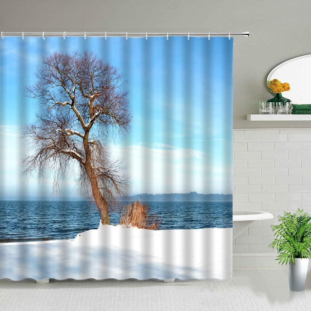 Tenda Da Doccia Invernale 188x178 Cm – Paesaggio Foresta E Montagna Con Fiocchi Di Neve - 3