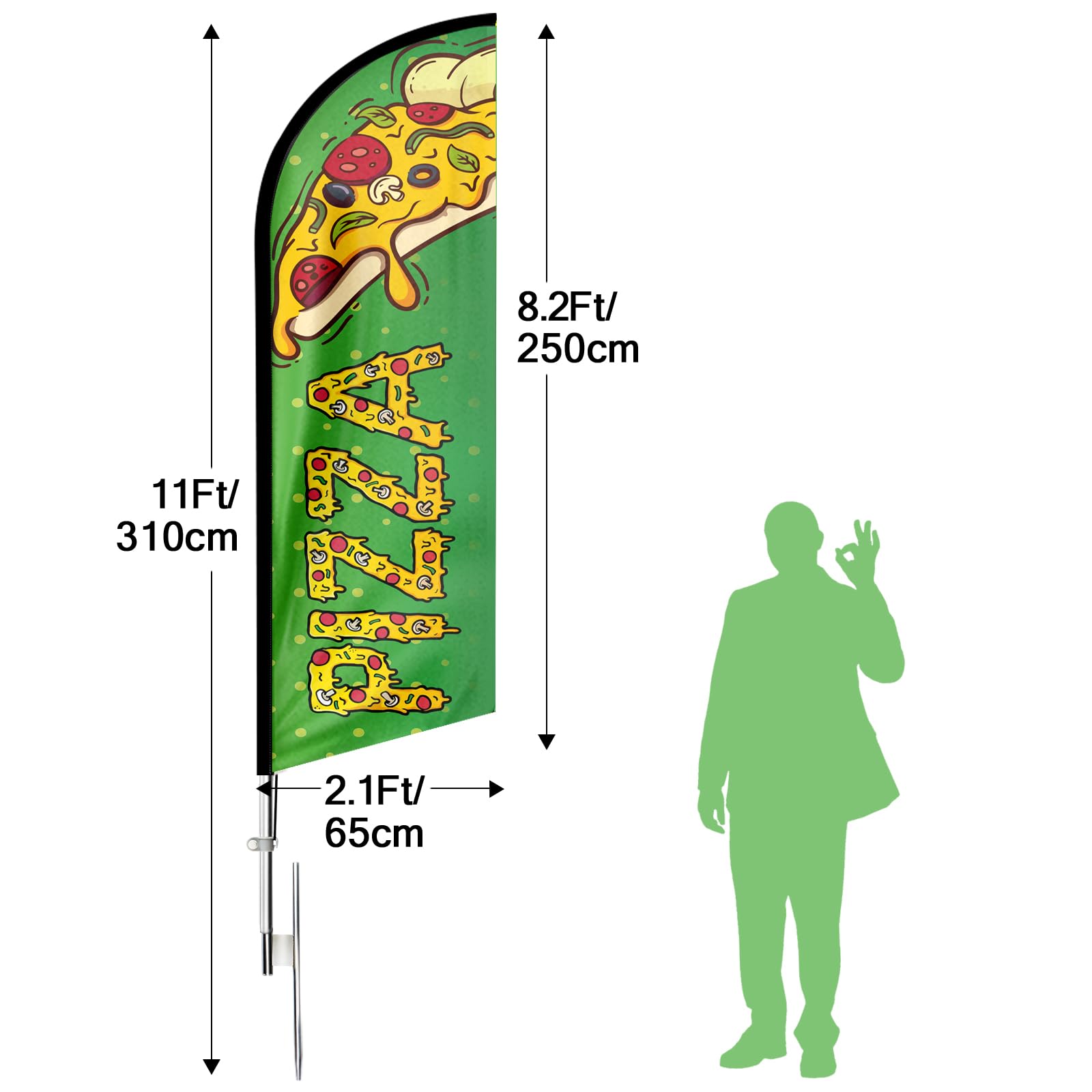 Pizza-Swooper-Flagge, 3,4 m Pizza-Werbeflagge mit Stangen-Set, Erdspieß, Pizzaschilder, Federflagge für Unternehmen und Schaufenster (Stil 2)