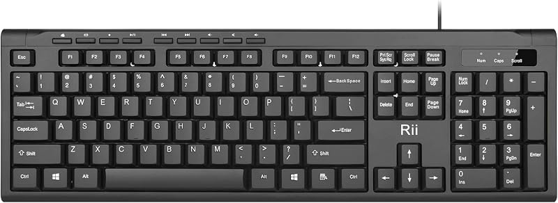 Rii RK907 Ultra-Slim Compact USB Wired Keyboard for MAC and PC-Black(1PCS) | Full-Sized,Wired QWERTY Keyboard,Plug and Play,Home or Office for Mac and PC,Windows10/8/7/Vista/XP