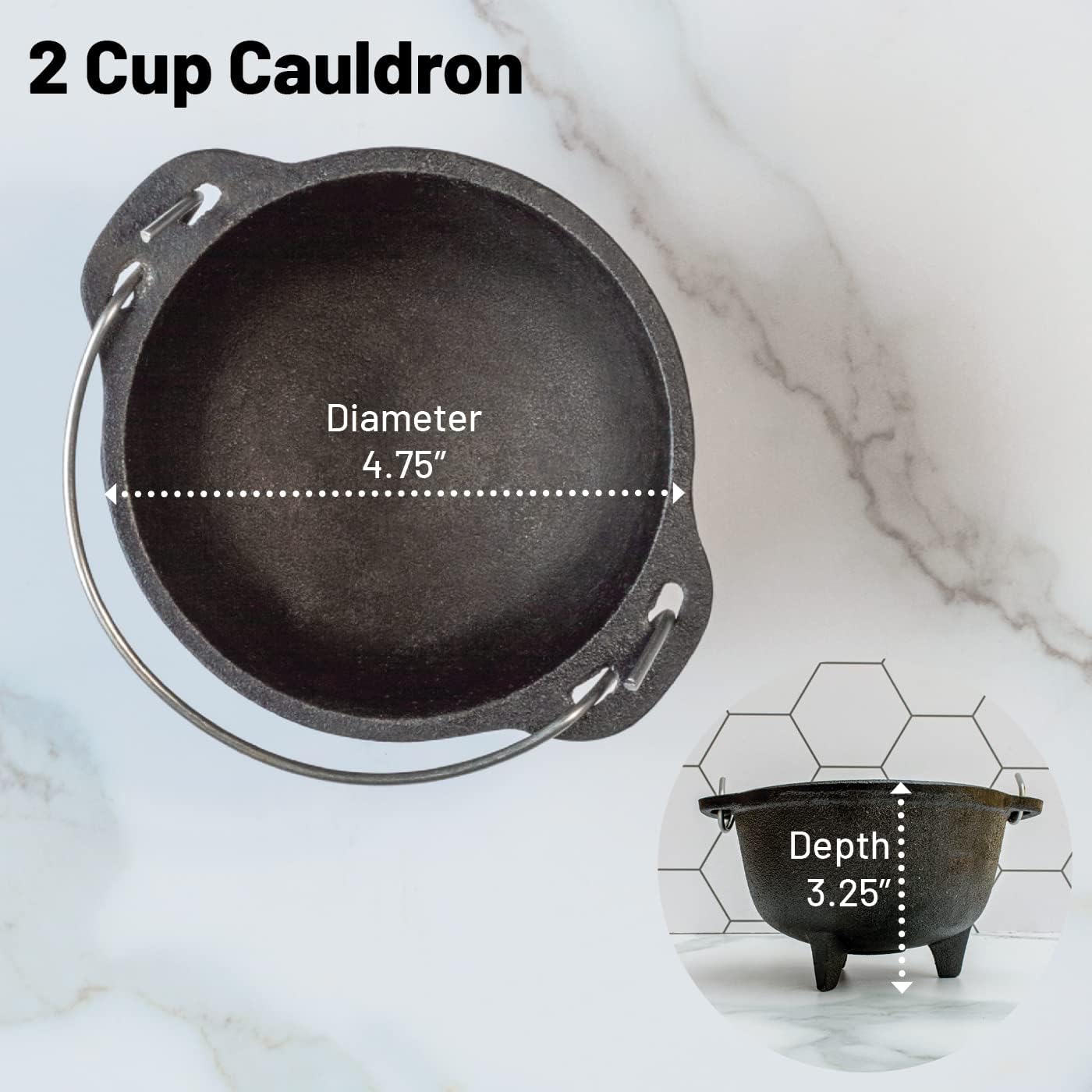 Backcountry Iron 4.75 inch Cauldron Cast Iron Country Kettle for Wicca and Witchcraft
