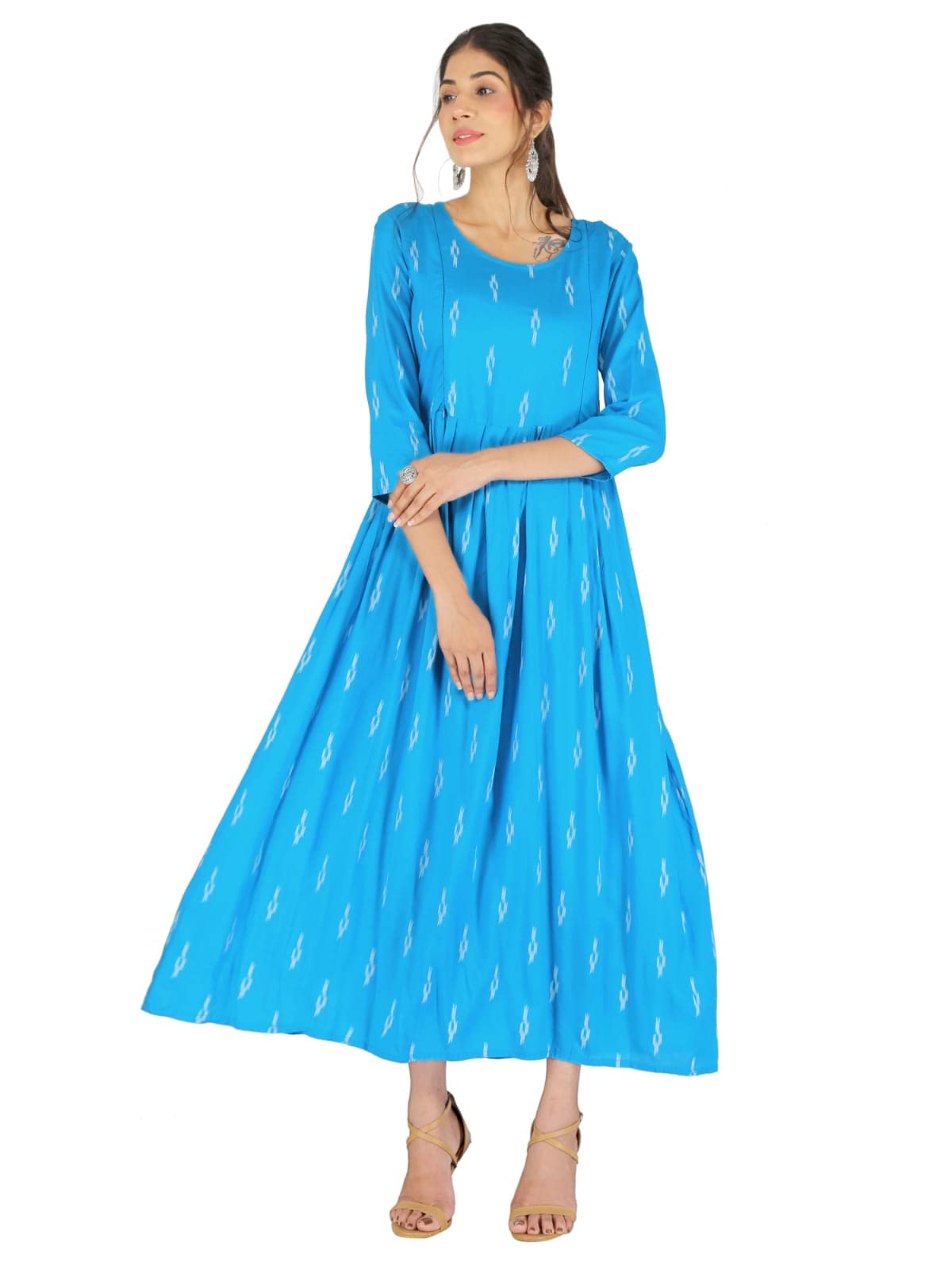 Rayon Collar Front Button Maternity Kurta for Women(RUNK-5067-Blue)