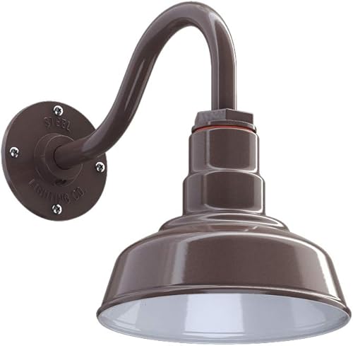 Steel Lighting Co. Hawthorne - Luz de granero  Montada en la pared al aire libre  Domo de 8 pulgadas  Cuello de cisne de 11 pulgadas  Luz de granja