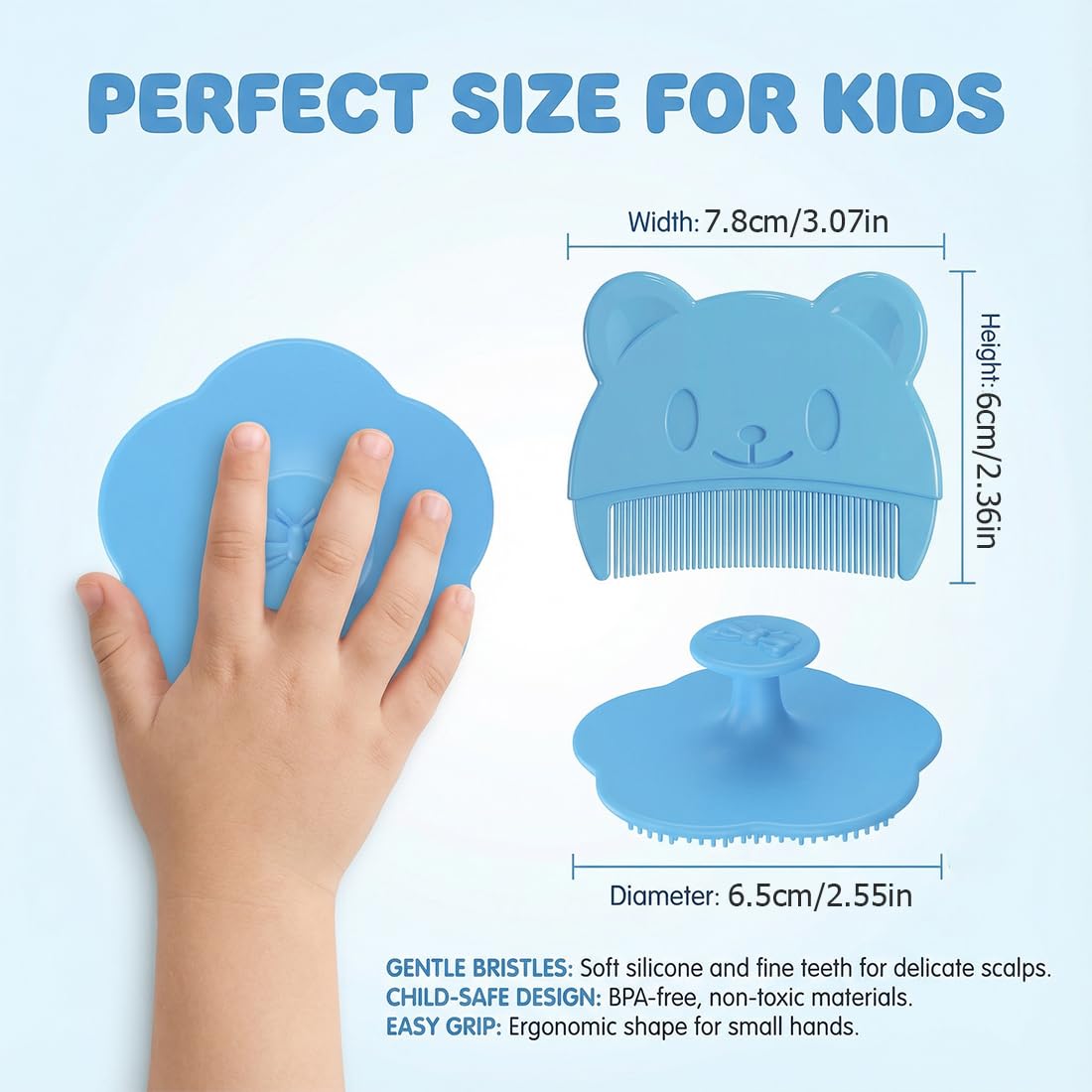 2er-Pack Spazzola per Bambini, Pettine per Crosta Lattea Delicato, Rimuove Efficacemente la Crosta Lattea, Massaggio e Pulizia Delicata del Cuoio Capelluto per Neonati e Bambini (Blu)