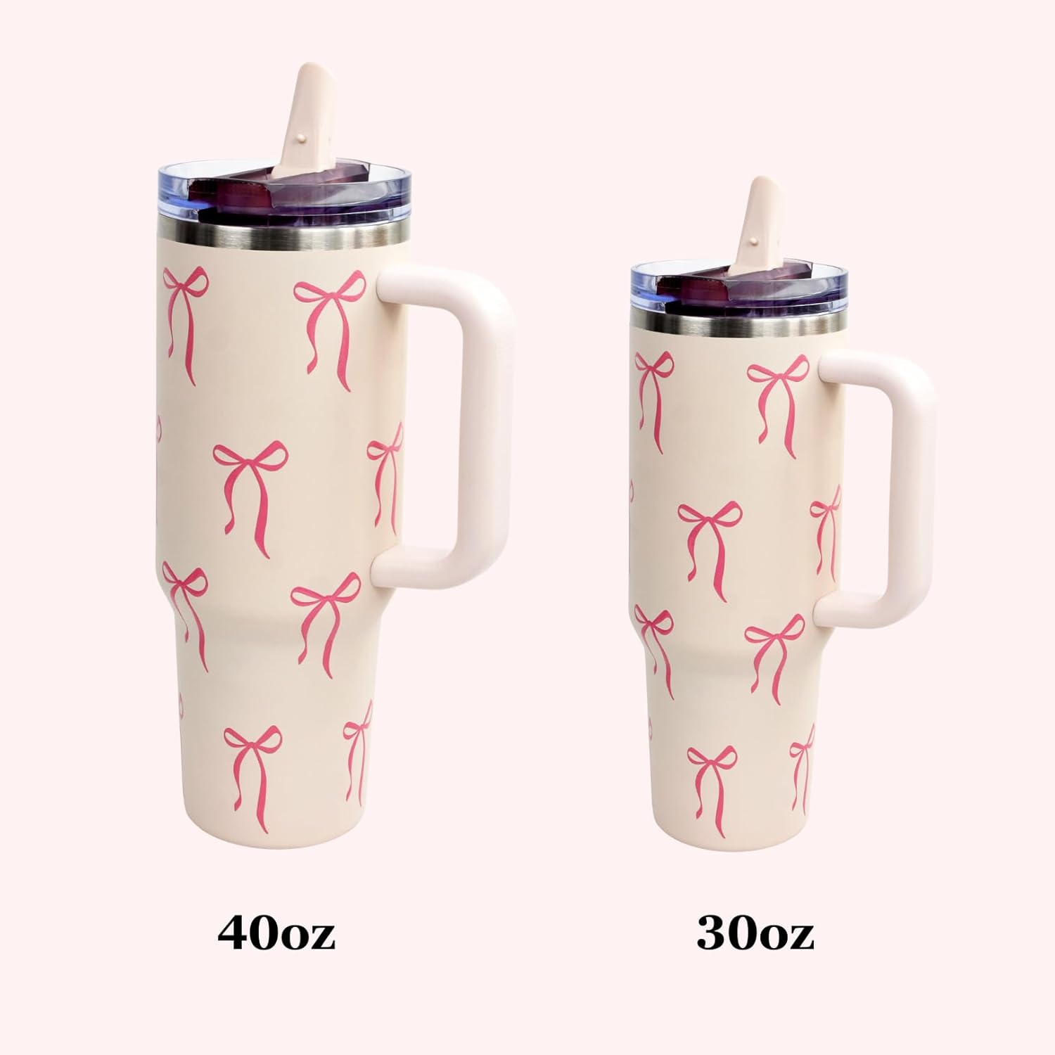 Bow Tumbler 40 oz | Leakproof Flip Straw Lid & Handle | Insulated Stainless Steel Travel Cup | BPA-Free | Cup Holder Compatible | Vivid Violet Fade (Pink, 40oz)
