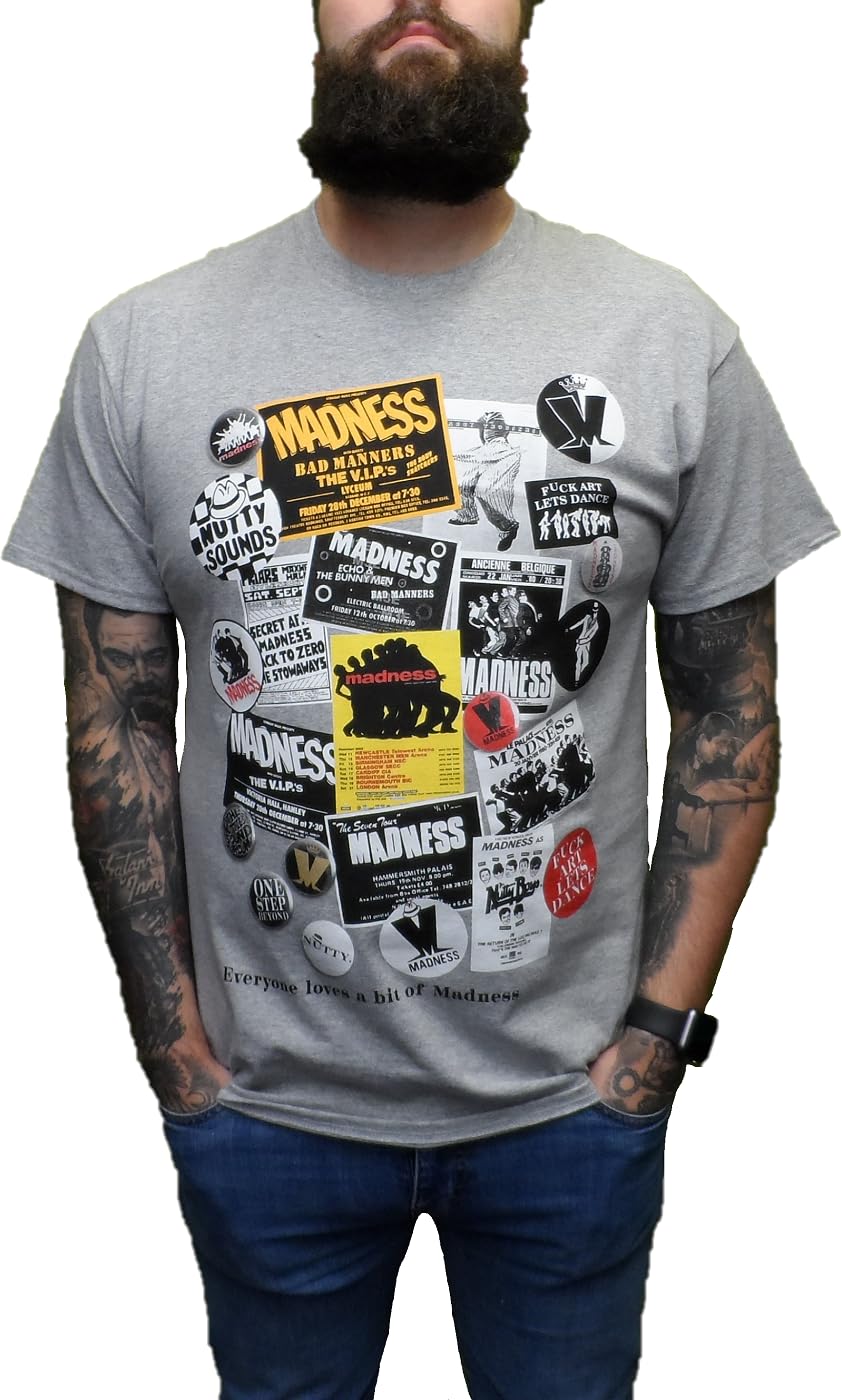 Mazeys Men's Posters And Stickers Grey Official Madness T Shirts (Uk, Alpha, Xl, Regular, Regular, )