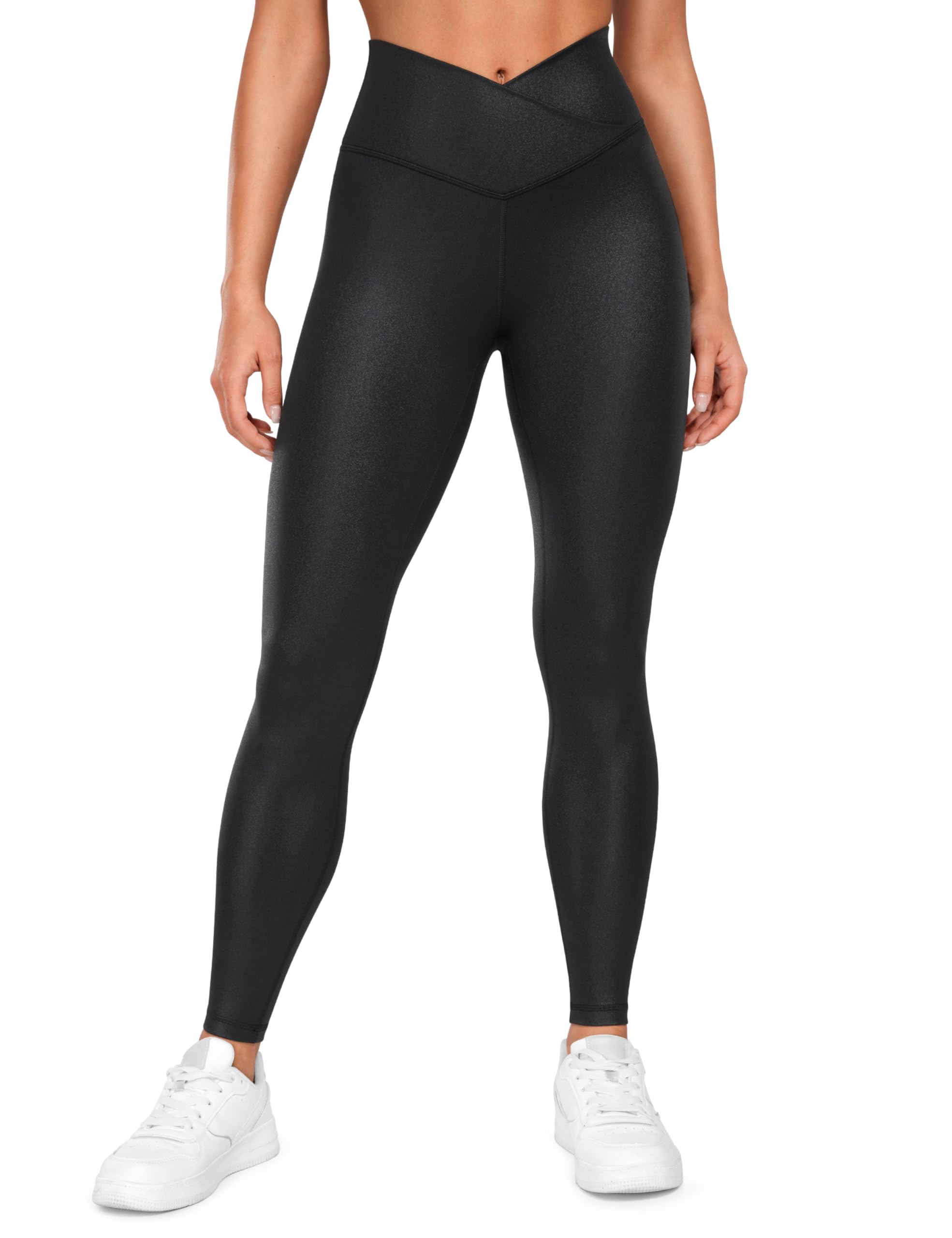 CRZ YOGA Womens Butterluxe Matte Faux Leather Cross Waist Leggings 28