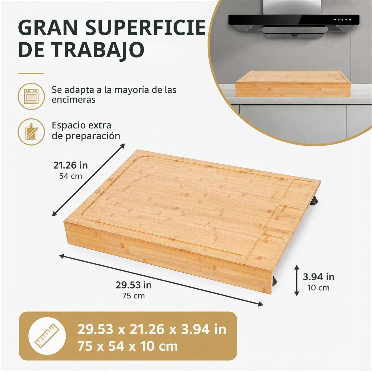 Tapa de cocina de bambú de protección para placa de cocina de gas, tapas de quemador de estufa, tabla de cortar multifuncional, bandeja para encimera de cocina, 75 x 54 x 10 cm