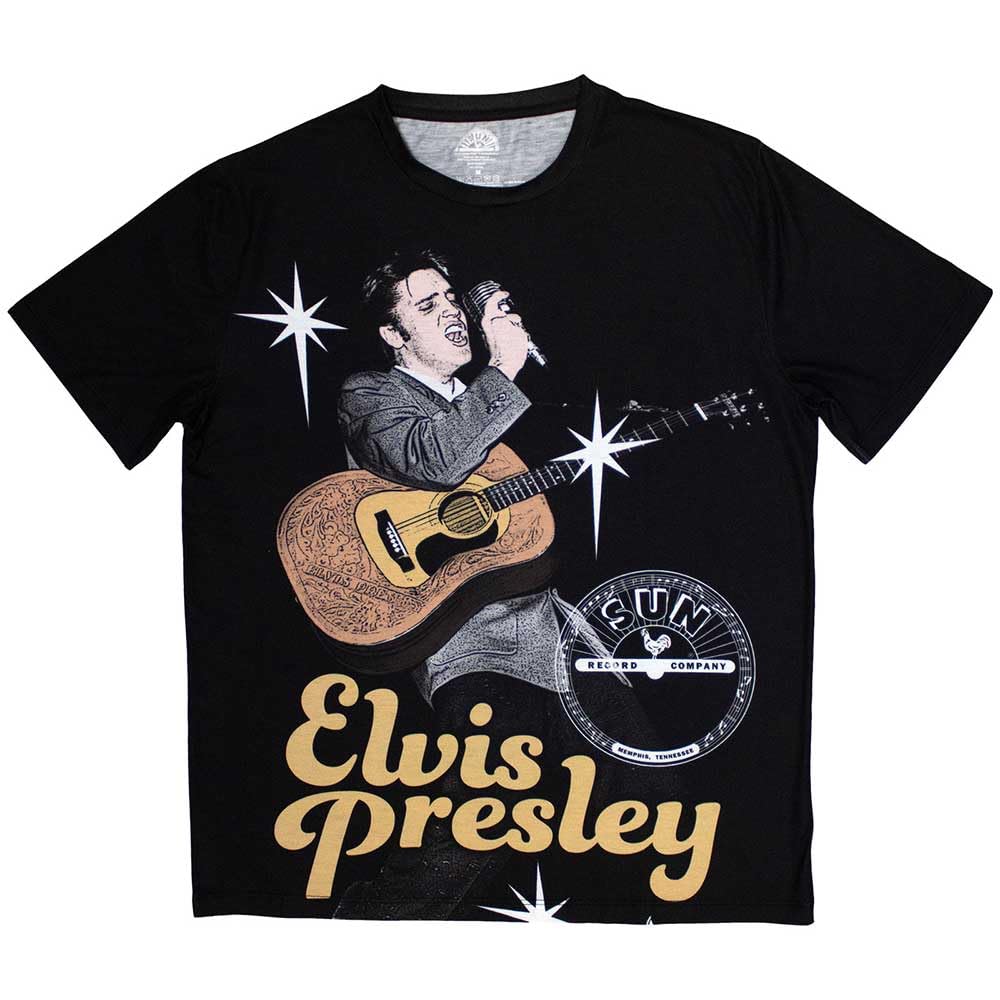 Rock Off officially licensed products Sun Records Elvis Mic Sublimation Print T Shirt L Black