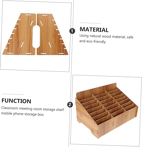 Miniatura 2 de Alipis Caja de almacenamiento para teléfono móvil, organizador de estantería de escritorio, soporte de estante de madera, estuche multifunción para
