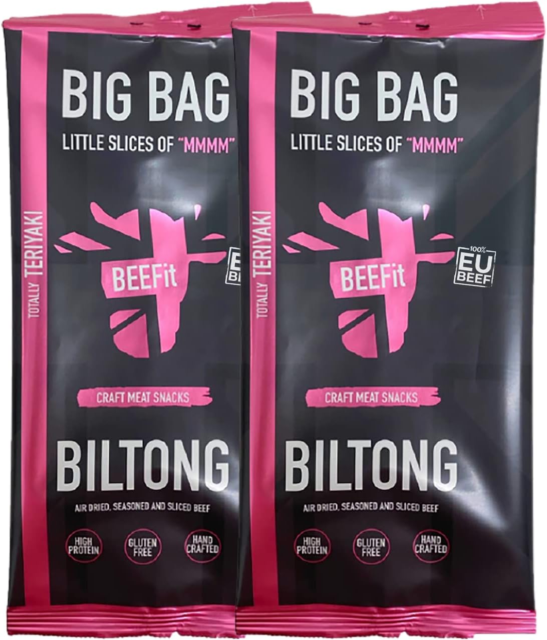 BEEFit Biltong Beef Jerky Big Bag - Healthy High Protein Snacks, Gluten Free and Keto Friendly Snack - Perfect for On-the-Go or Fitness Enthusiasts - 500g (Teriyaki, 2x250g)