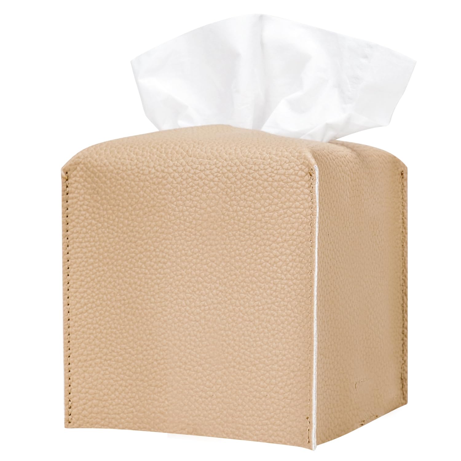 Tissue Box Cover, Functional Tissue Box Holder, Square PU Leather Tissue Holders Decorative Organizer for Bathroom Vanity Countertop, Night Stands, Office Desk, 5"x5"x5" (Desert Mist)