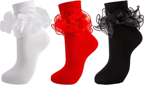 MKYSZLT Calcetines de vestir para mujer con volantes grandes con lazo doble de e