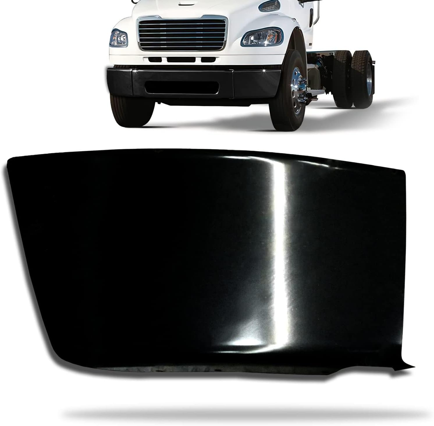 Kozak Steel Black Bumper Corner Passenger (Right) Side compatible with Freightliner M2 Business Class 106 112 2003-2021 PLUS Logo, 2x 22" Windshield wipers, License Plate Frame and Vest