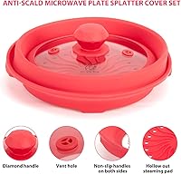 Vista 2 de Funda de silicona plegable para microondas, tapa de salpicaduras multifunción ventilada con plato de vidrio para cocinar alimentos y tocino, apto