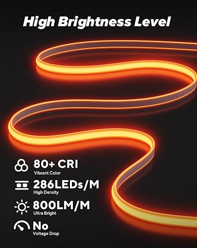 Vista 18 de Shine Decor Cuerda de Luz LED COB CA 120V, 800lm Ultra Brillante, Tira de Neón ETL IP65 Impermeable Resistente al Frío, Iluminación en Cinta Sin