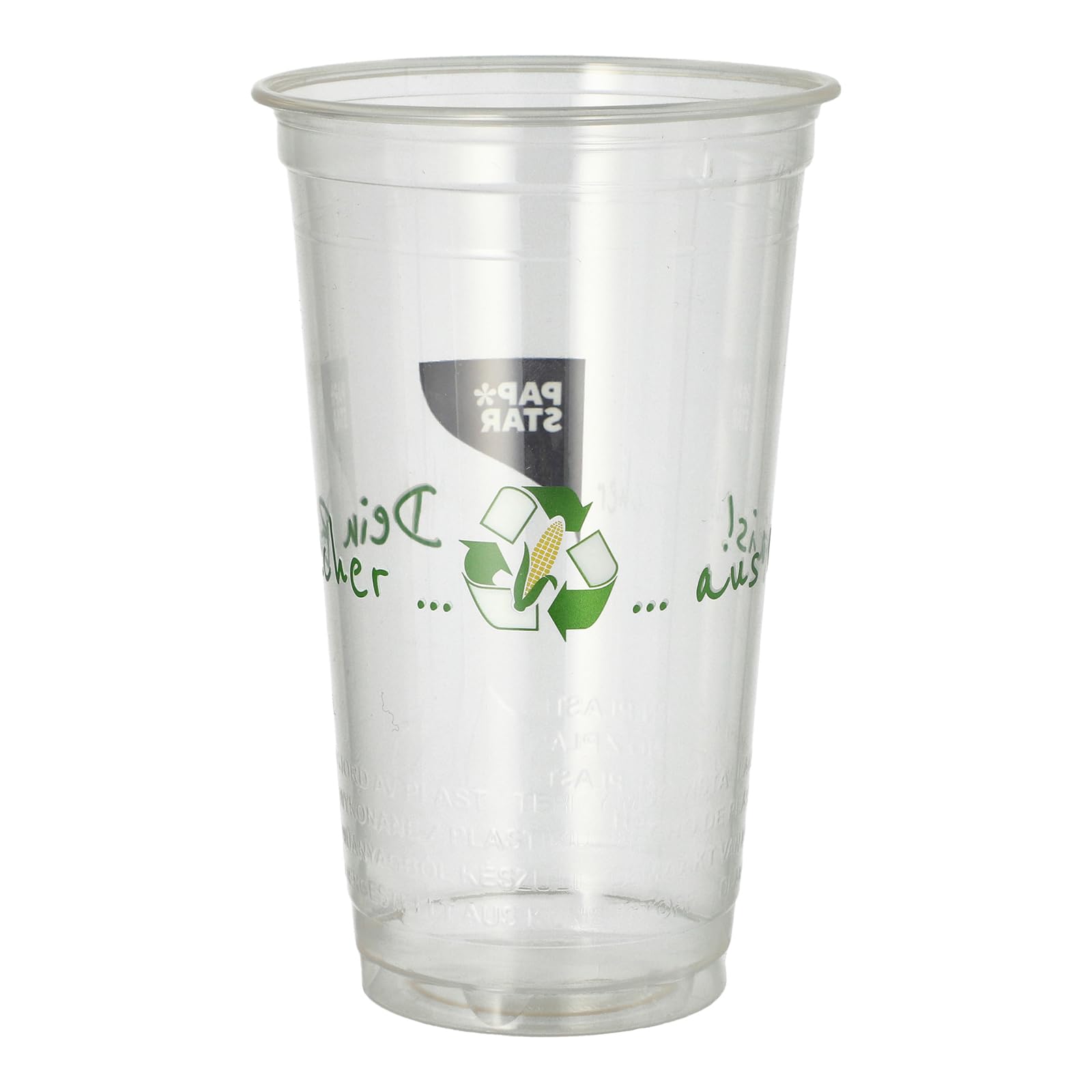 Papstar | 50 vasos para bebidas frías de plástico biodegradable (PLA) puro, capacidad 0,5 l, dimensiones Ø 9,5 cm x 15,1 cm, color transparente, vaso de maíz, 50 vasos x 1 paquete