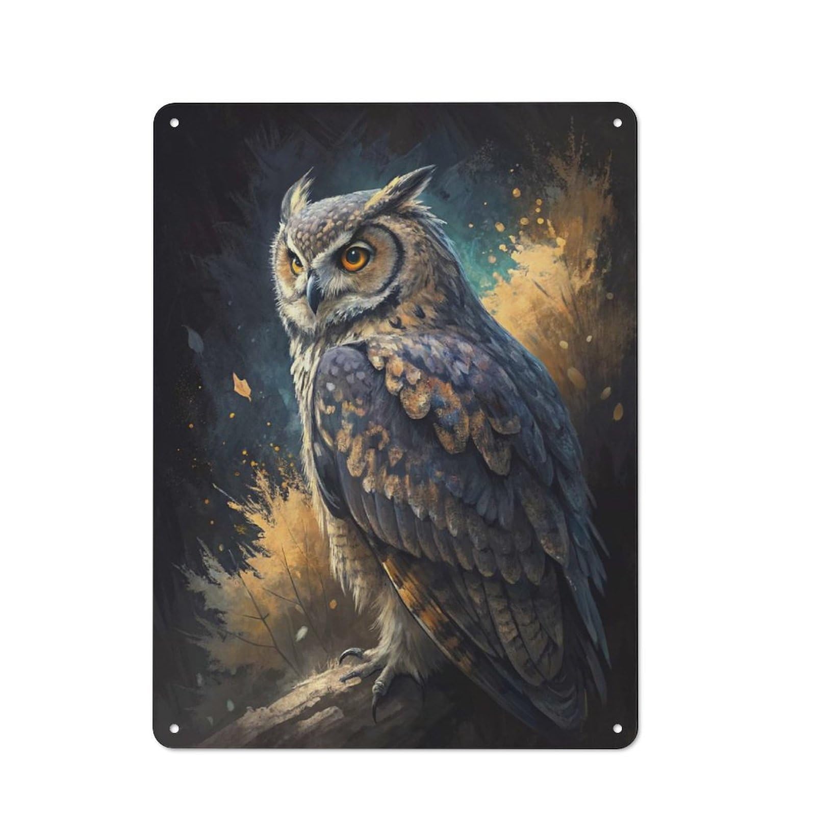 Junmoney Style-8 Majestic Owl Painting Tin Sign 40X30cm, Modern Vintage Creative Space Decor For Hobby Room, Office, Lounge Or Living Room