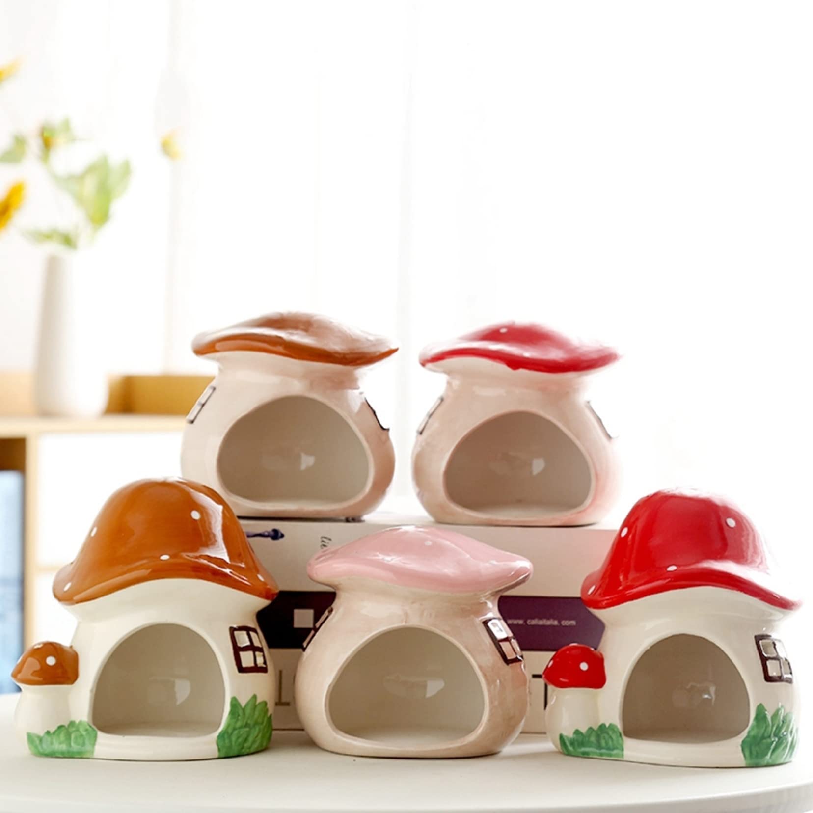 ハリネズミハウス　パープル Amazon | ハムスター ハウス 隠れ家 夏 陶器 キノコ パープル かわいい
