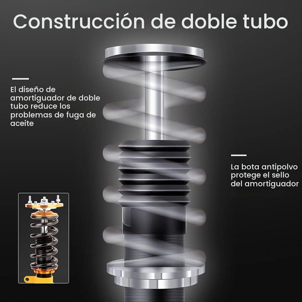 maXpeedingrods Juego de Amortiguadores de Choque Ajustables 2 Piezas Delanteras y 2 Traseras Suspensión de Neumáticos Coches Kit Coilover para E46 3 Series 320i 323i 325 [EU STOCK]