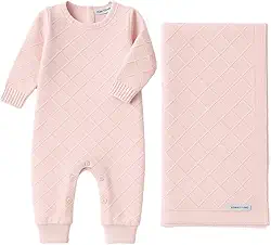Saída de Maternidade Tricô Rosa com Manta – Recém-Nascido Feminina 0 a 3 Meses