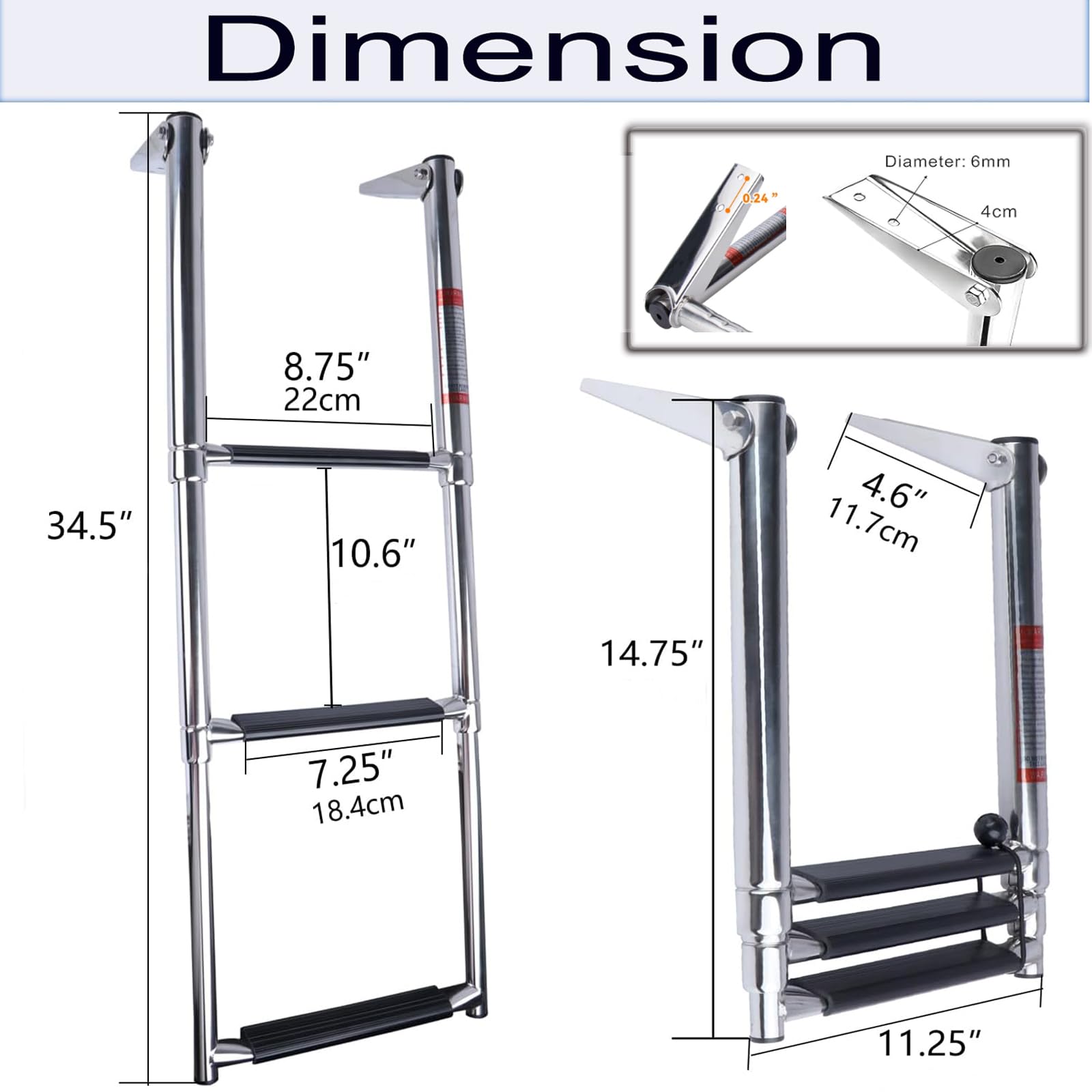 Amarine-made - Scaletta telescopica a 3 gradini in acciaio INOX per barca