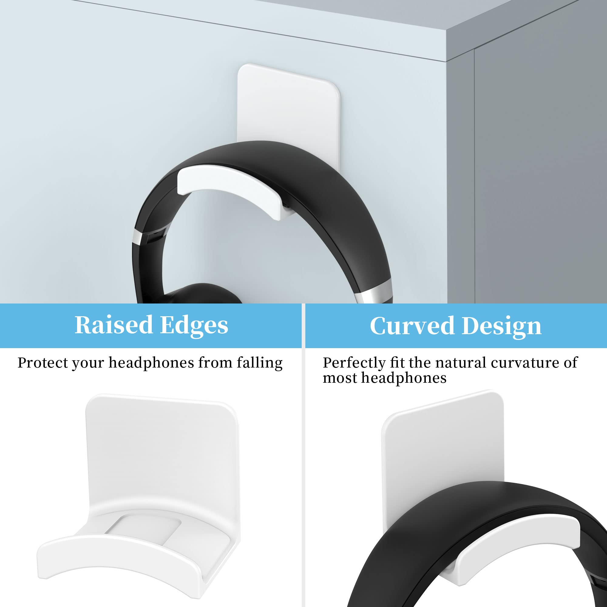 Supporto Per Cuffie Da Parete Cozycase | Con Adesivo 3M Forte | Per Scrivania, Vetro, Metall | Bianco - Foto 10