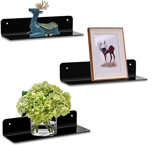 Estantes flotantes de acrílico para colgar en la pared juego de 3 estantes de exhibición de pared de 12 pulgadas para dormitorio baño cocina sala de