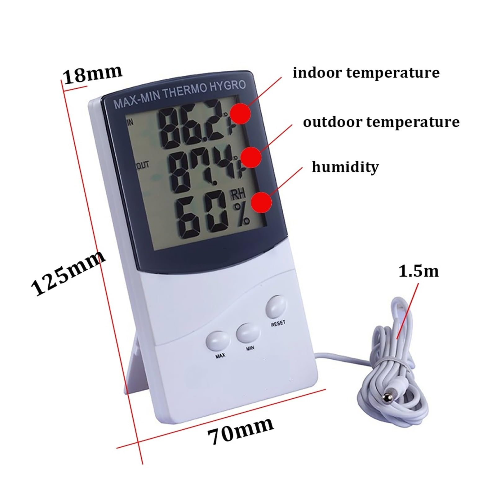 Termoigrometro LCD Max Min Termometro Igrometro Digitale Interno Termo Igrometro umidità Fuori Temperatura Misuratore Sonda Sensore Cavo Stazione Meteo
