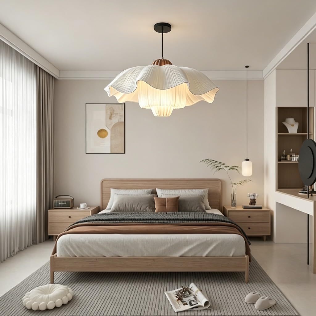 Lampadario in stile vintage francese Lampada a sospensione per camera da letto in stile nordico Plafoniera in tessuto in Mid century Altezza regolabile E27 da letto e sale da pranzo bar