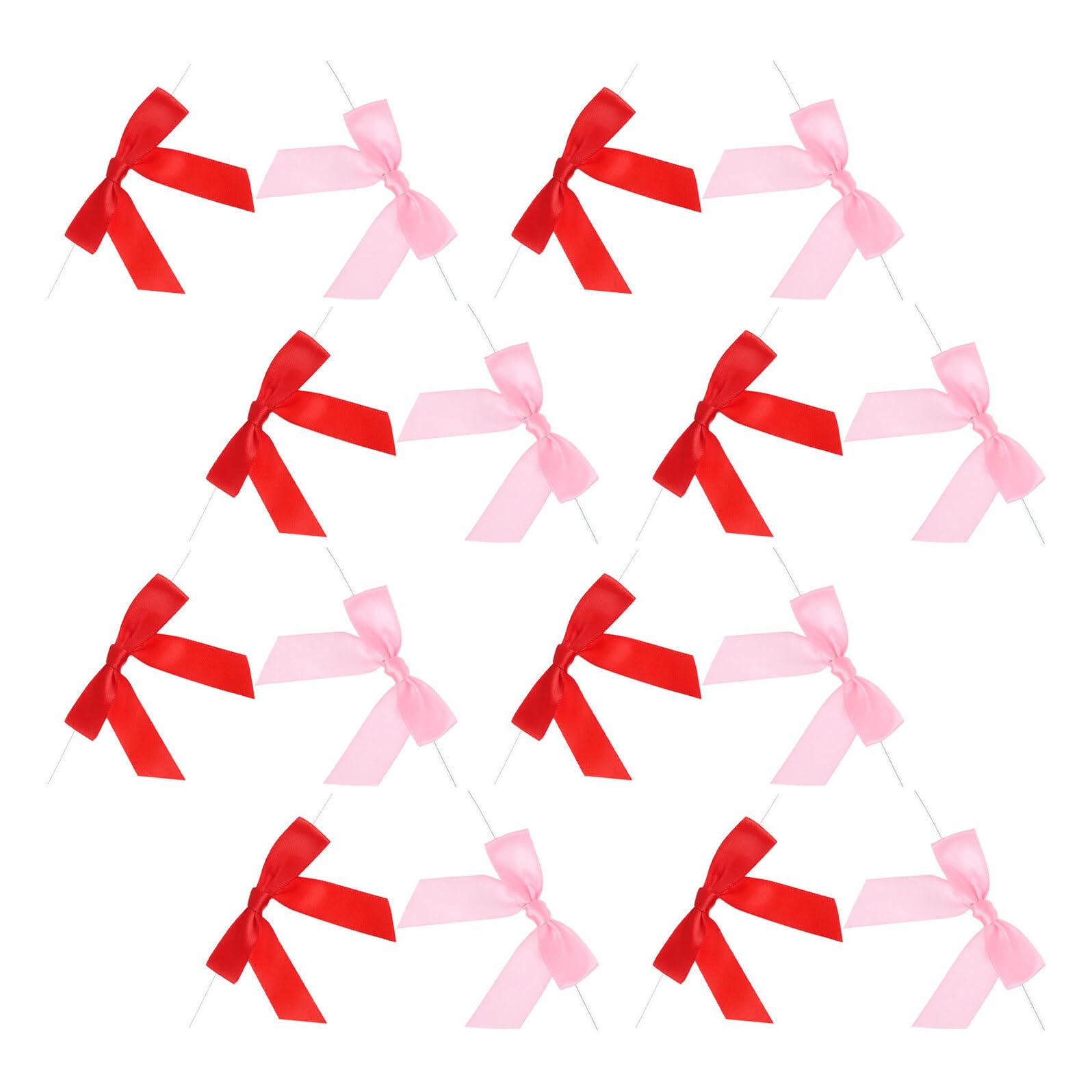 Lazos mini de poliéster pequeños rosas y rojos para envoltorios y manualidades, 100 unidades