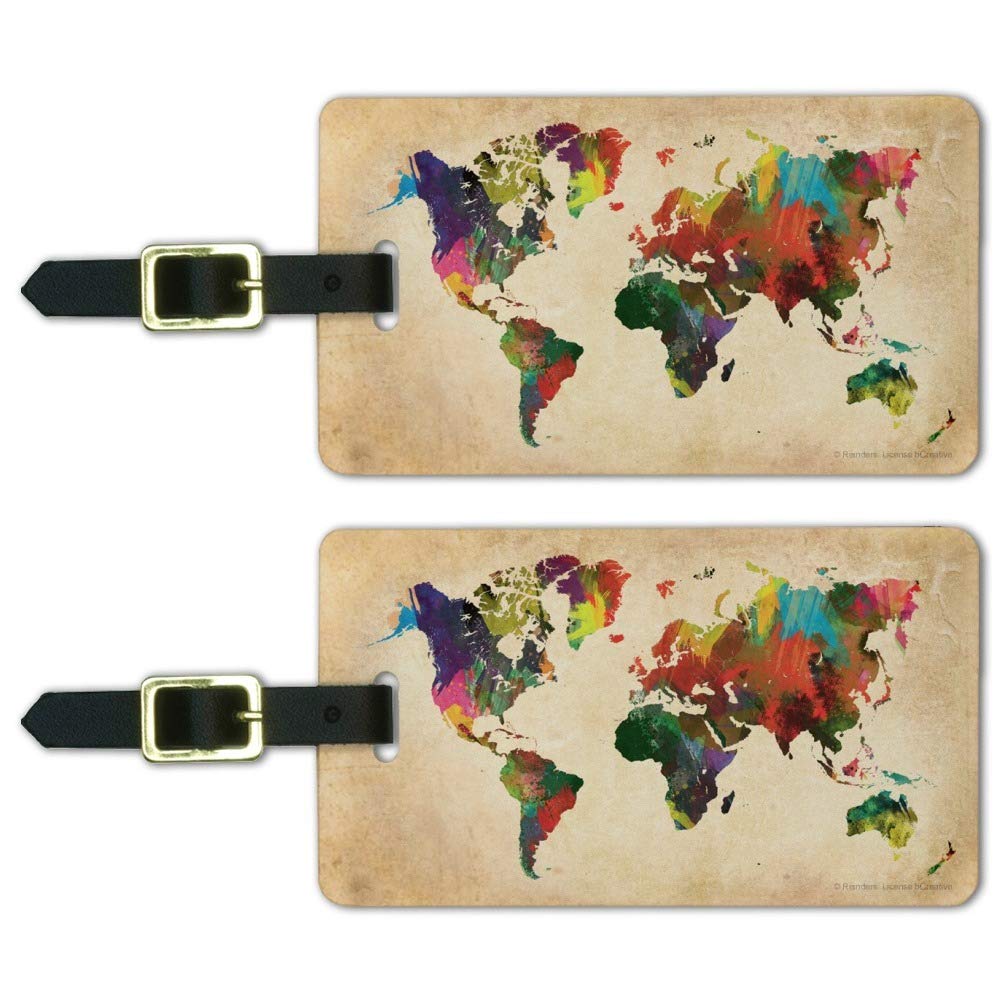 Colorful Rainbow Map of the World Earth Luggage ID Tags Cards Set of 2