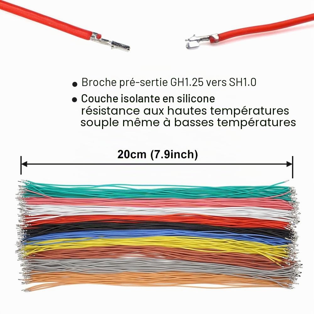 Kit de câbles et connecteurs pré-sertis GH1.25 à SH1.0 compatible avec JST GH 1,25 mm et JST SH 1,0 mm pour Pixhawk Cube 6C 6X Pixhawk4