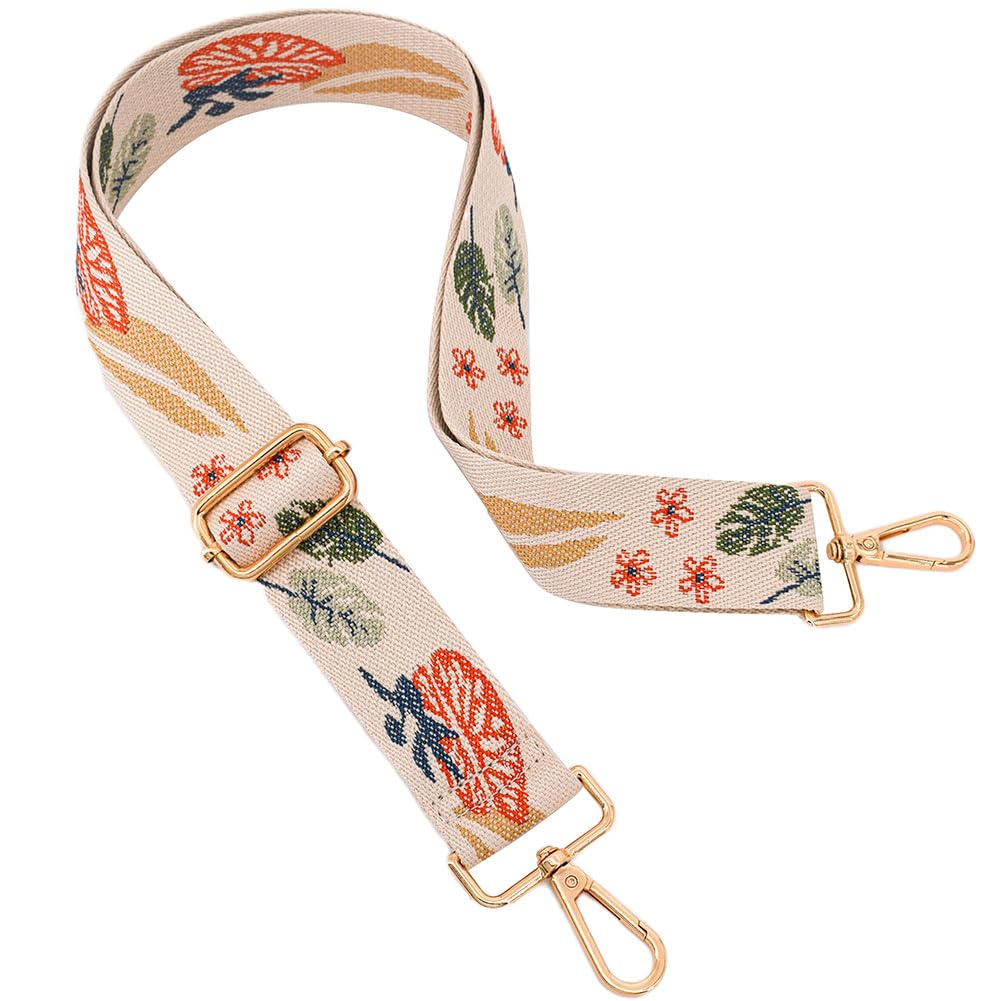 ROYGBCP Replacement Purse Strap Shoulder Strap Adjustable Crossbody Strap for Women Crossbody Wide Shoulder Bag, Khaki Leaves-gold Hardware, 28-51 inches x 1.5 inches