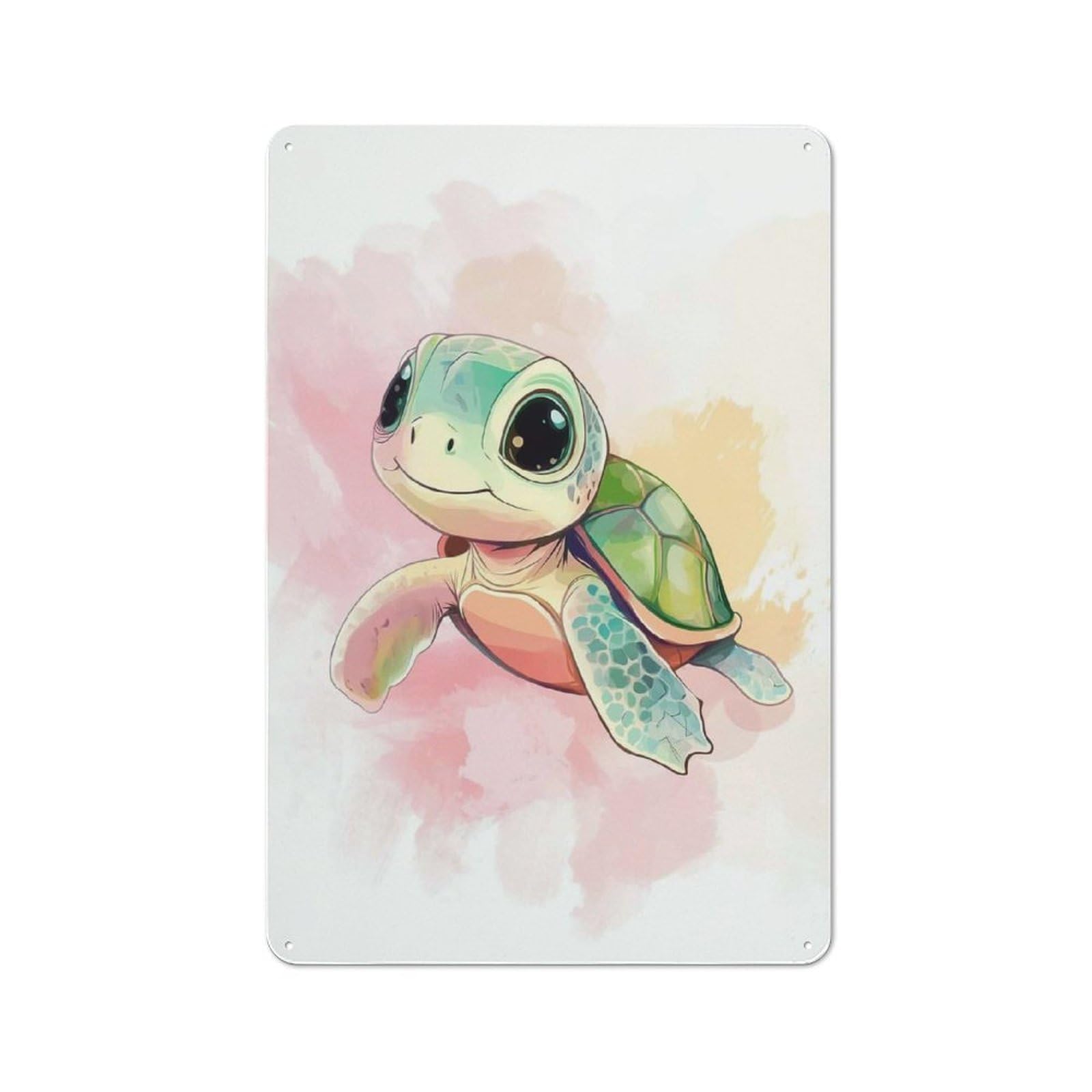 Cartoon Watercolor Turtle Retro-style Tin Sign 30x20cm for Living Room Or Hallway, for Home Wall Decor Collectors Refreshing A Room in Autumn