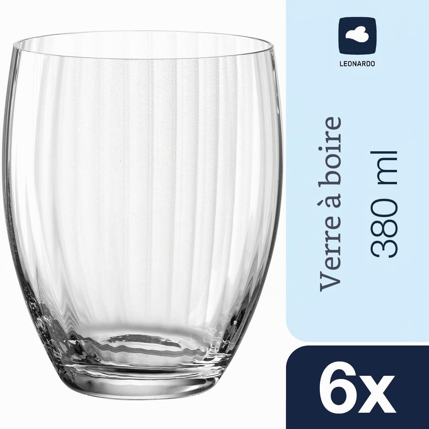 Leonardo Poesia 069170 Lot de 6 verres à eau, lavables au lave-vaisselle, en verre, à jus, 380 ml, transparents