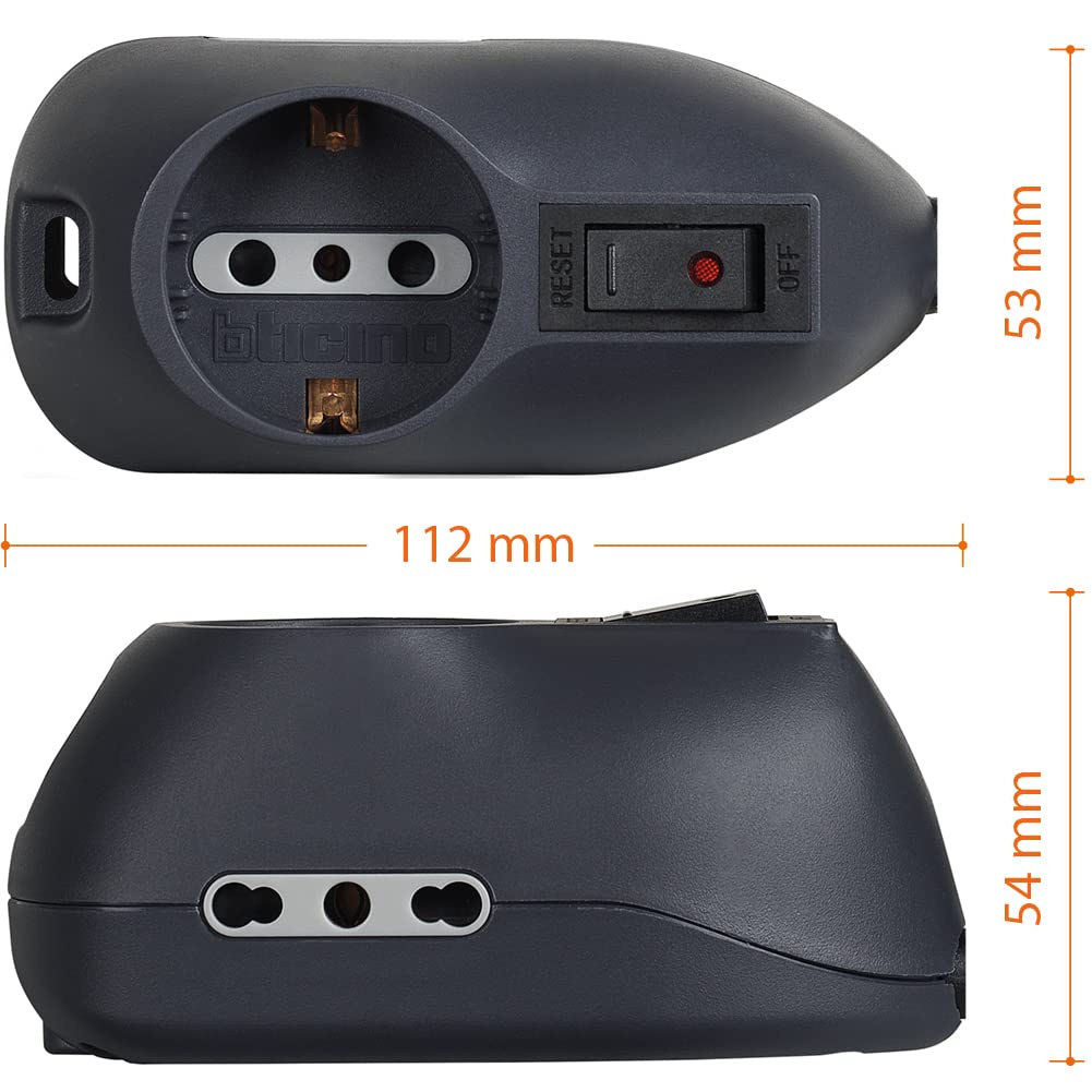 BTICINO Ciabatta Multipresa Elettrica Slot 9 Posti, 1 Polivalenti Schuko 10/16A + 2 Bivalenti 10/16A, Ciabatta Elettrica con Interruttore e Cavo 1,5m Spina 10A, Robusta Salvaspazio Flessibile, Nero