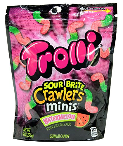 Trolli Sour Brite Crawlers minis watermelon Gummi Candy 9 oz resealable bag