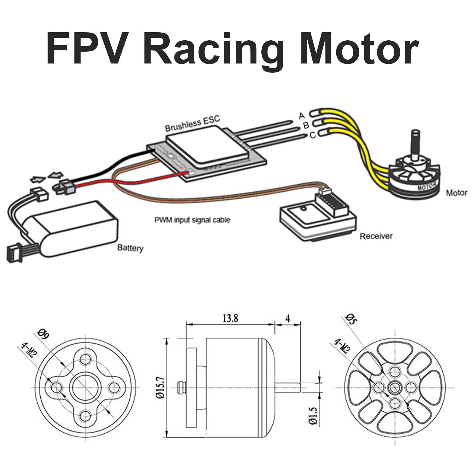 VGEBY Brushless Motor,BE1806 2300KV Brushless Motor Replacement with Adapter Fit for RC Quadcopter/Multicopters RC car Motor Model Aircraft Accessories - Image 4