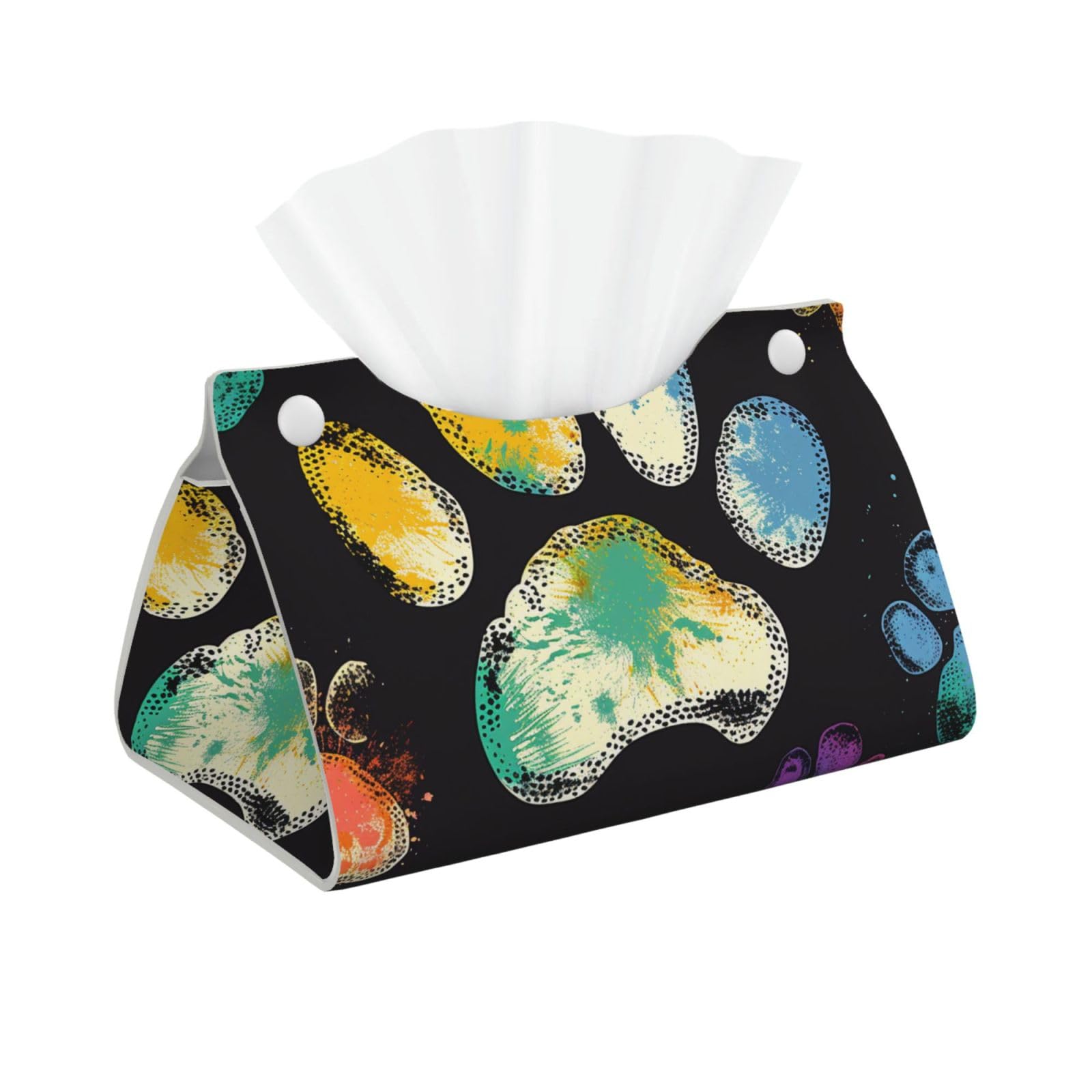 Colorful Dog Paw Print Black Print Tissue Box Cover Foldable Tissue Storage Box Leather Tissue Cube Box Holder for Living Room Bedroom Office Car Home Decor