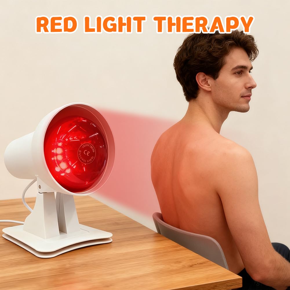 Lampada a infrarossi da 150 W, lampada a luce rossa con timer e temperatura regolabile, lampada a luce rossa terapia per viso e corpo, calore profondo contro l'affaticamento muscolare, angolo
