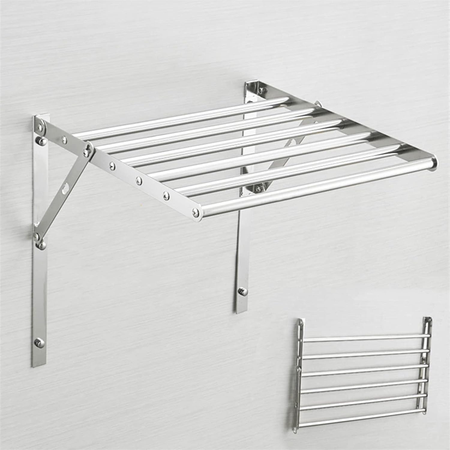 Wall-Mounted Towel Rack & Clothes Hanger - Foldable Space-Saving Stainless Steel Rods for Laundry, Balcony, Bedroom - 40 CM Smooth Round Design