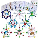 Winlyn 24 Sets Christmas Craft Kits Winter Crafts Popsicle Stick Snowflake Ornaments Decorations Art Sets Craft Stick Snowflake Christmas Stickers for Kids Holiday Classroom Activities Party Favors